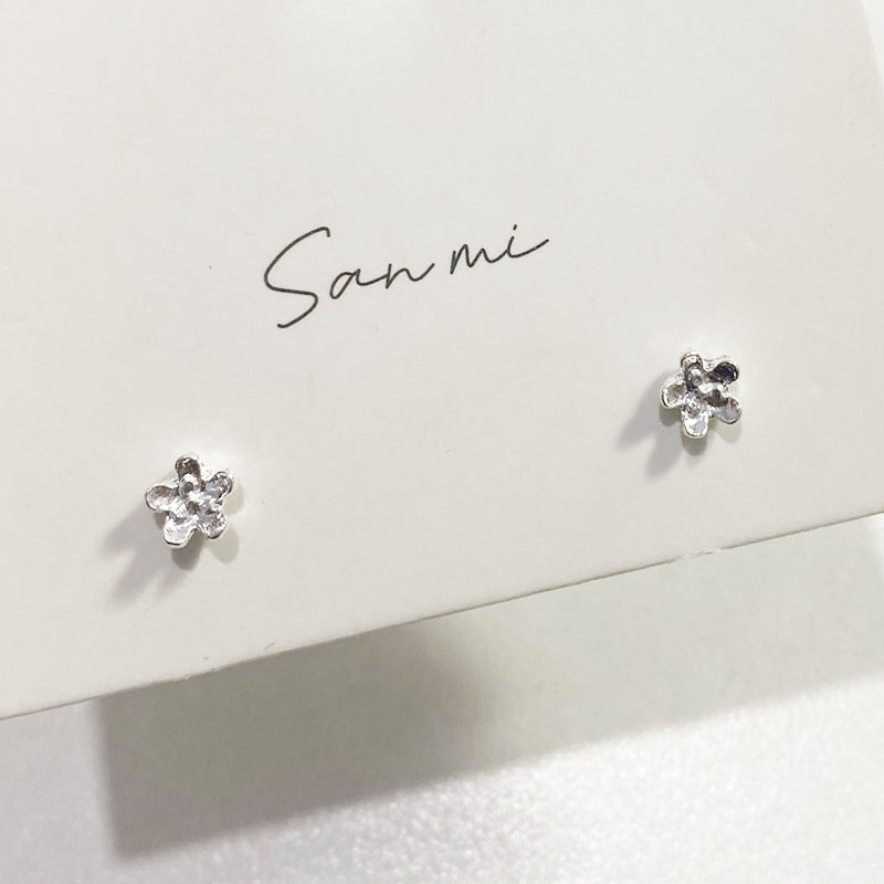 Fresh Plain Sier Plated Bow Female Small Simple Stud Earrings