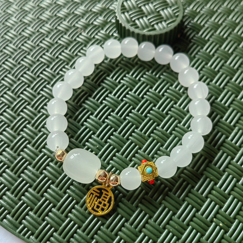 Fu Character Stall Live Gift Imitation White Jade Bracelets