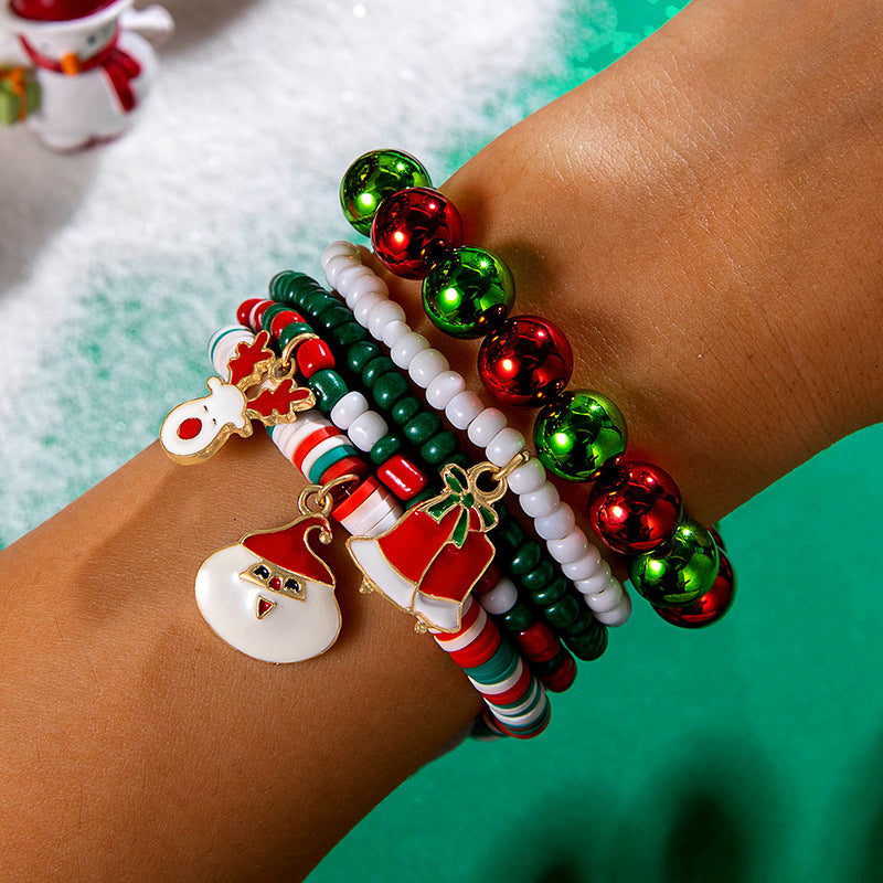 Bell Santa Claus Deer Snowman Red Rope Bracelets