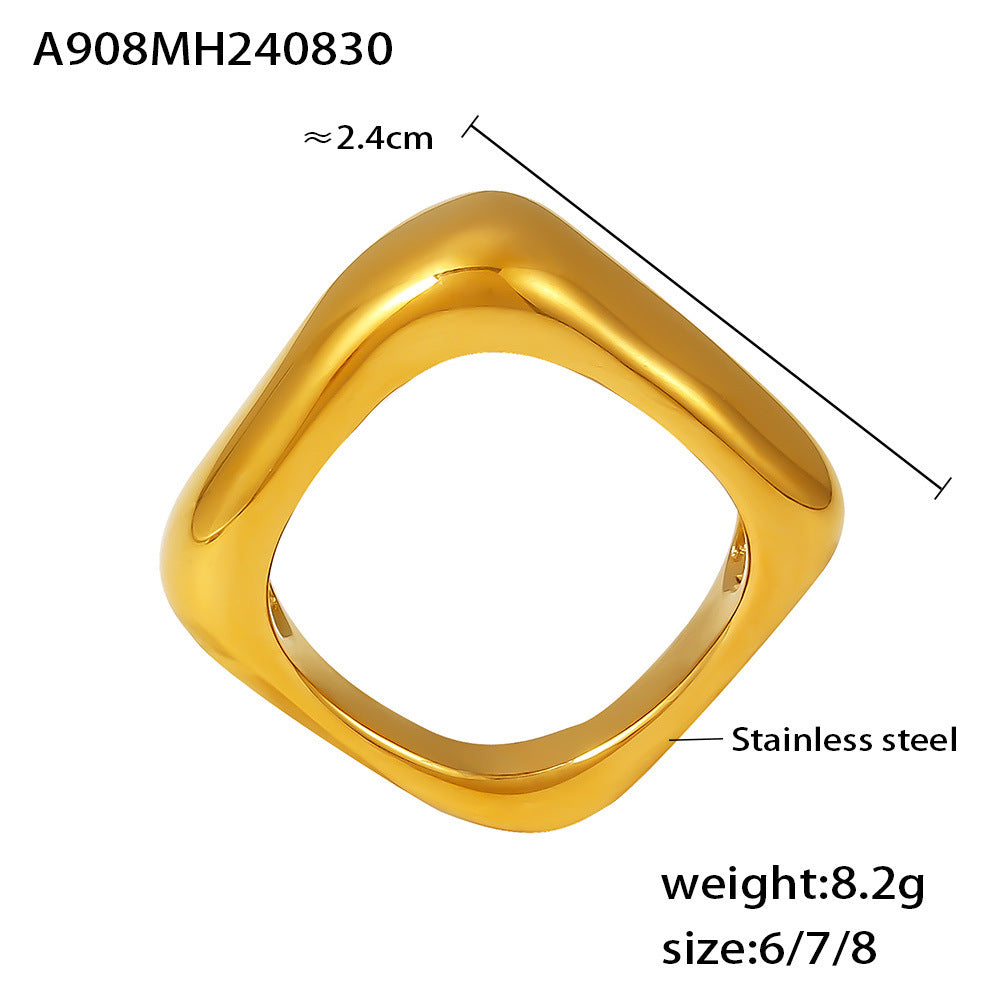 Square Geometric Stainless Steel Gold Plated Rings