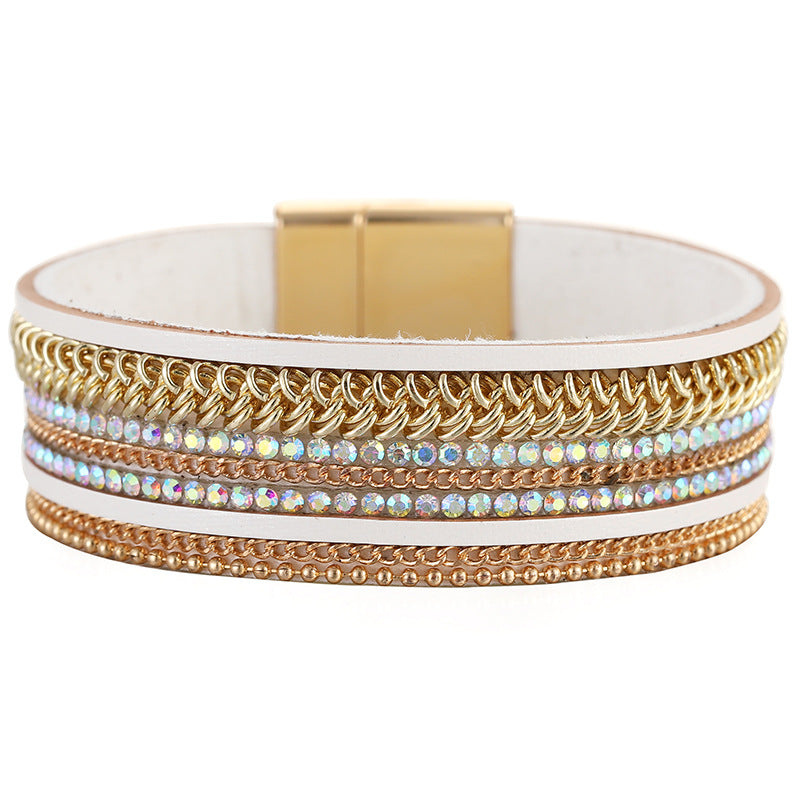 Drill Design Light Luxury Leather Wide Bracelets