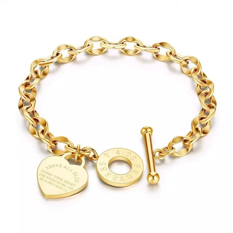 Big Heart Love Gold Retro Titanium Bracelets