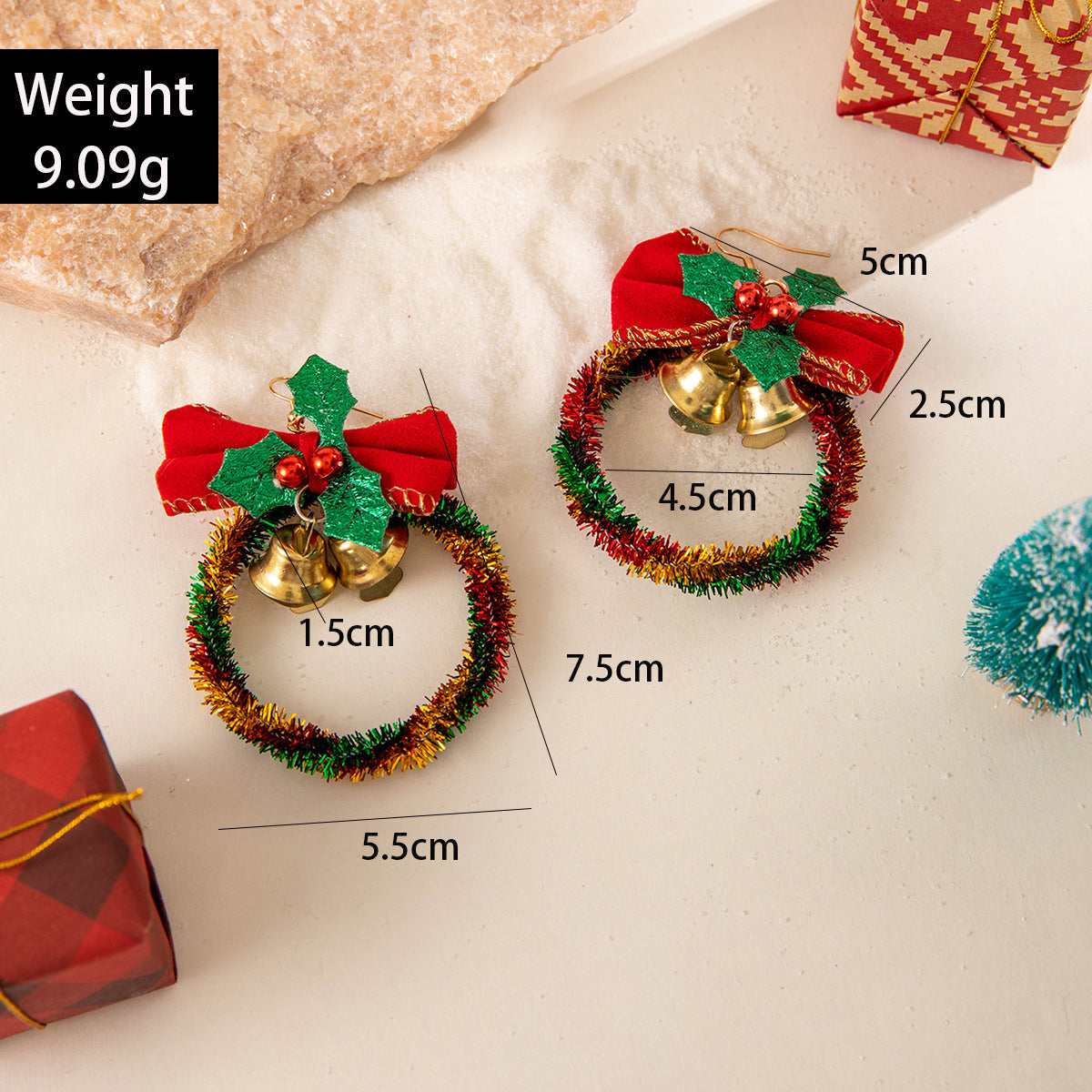 Women's Christmas Tree Bowknot Colorful Garland Unique Earrings