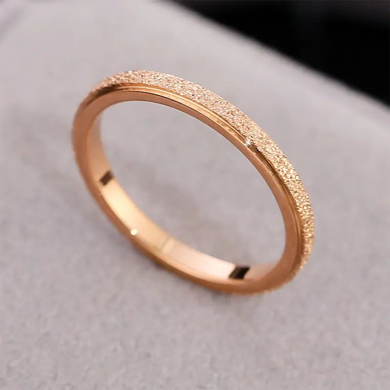 Steel Frosted Rose Gold Step Simple Rings