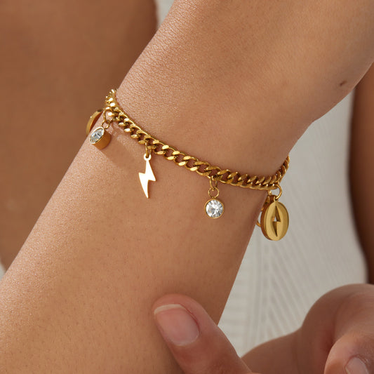 Women's Gold-plated Stainless Steel Diamond Lightning Round Bracelet