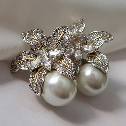 Women's Two-color Lily For Light Luxury Temperament Earrings