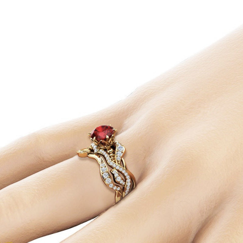 Gold-plated Inlaid Red Zircon Fashion Design Rings