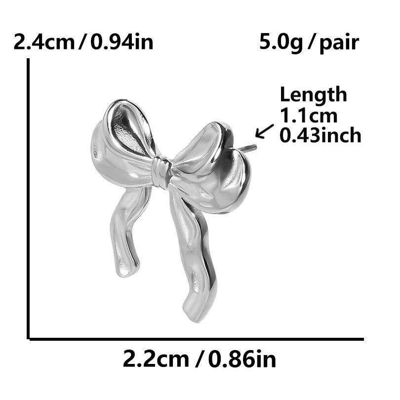 Stainless Steel Sweet Irregular Style Bow Earrings