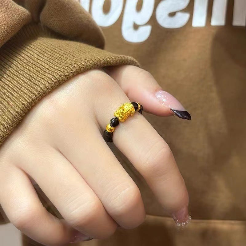 Golden Love Natural Red Black Agate Rings