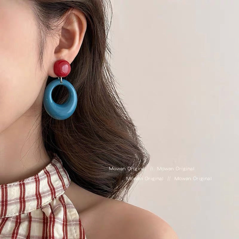 Women's Style Atmosphere Circle Contrast Vacation Blue Ear Earrings