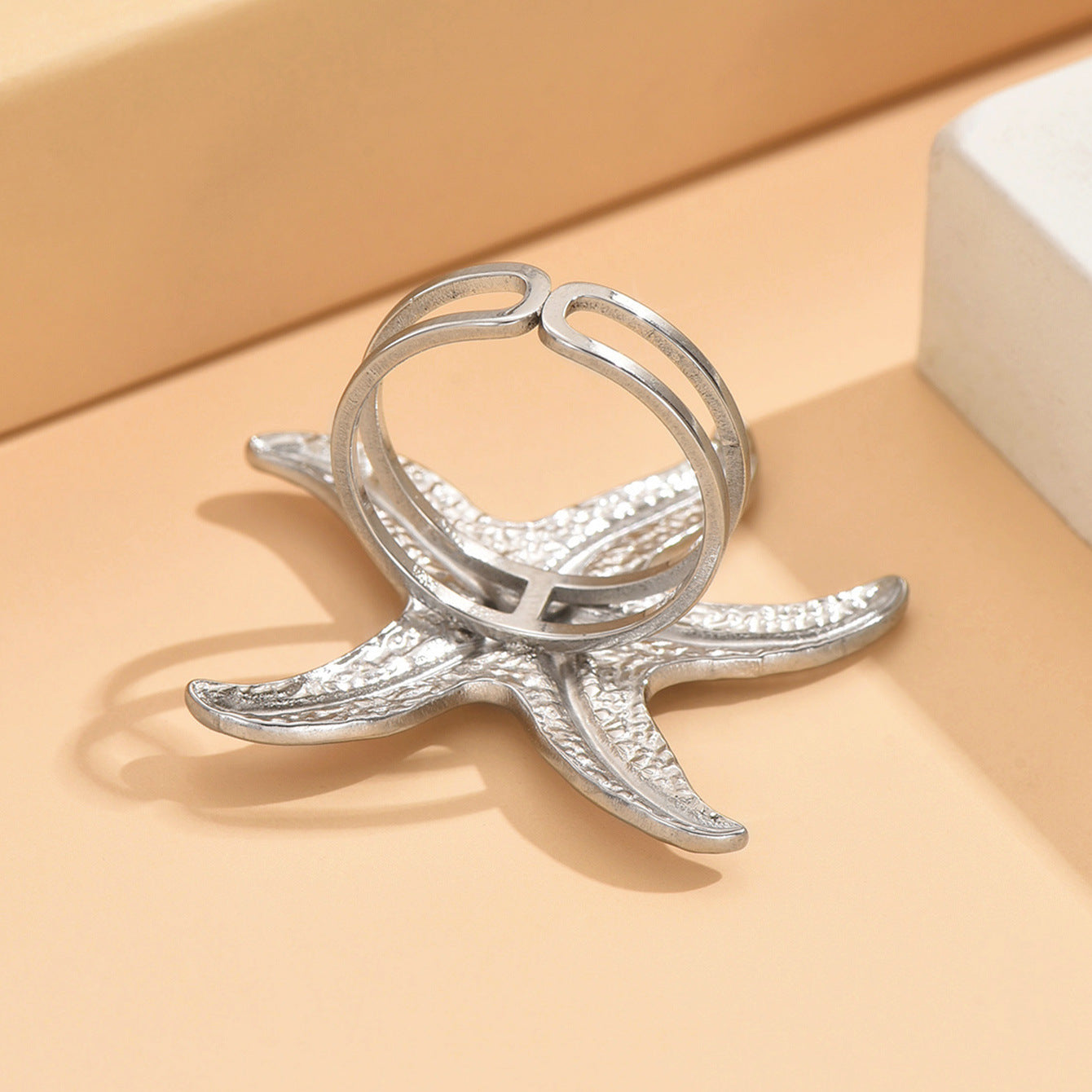 Beach Starfish Adjustable Stainless Steel Open Rings