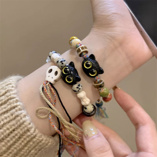 Women's Natural Stone Skeleton Cat Microphone Head Cartoon Porcelain For Bracelets