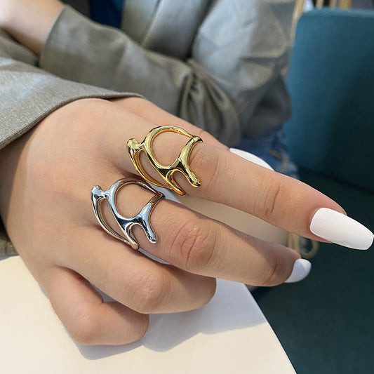 Fashion Irregular Geometric Metal Texture Female Personalized Street Rings