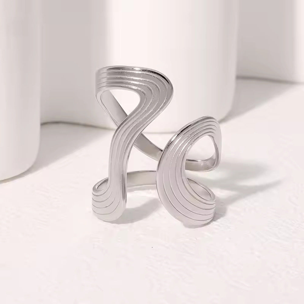 Simple Line Irregular Niche Design Stainless Ring