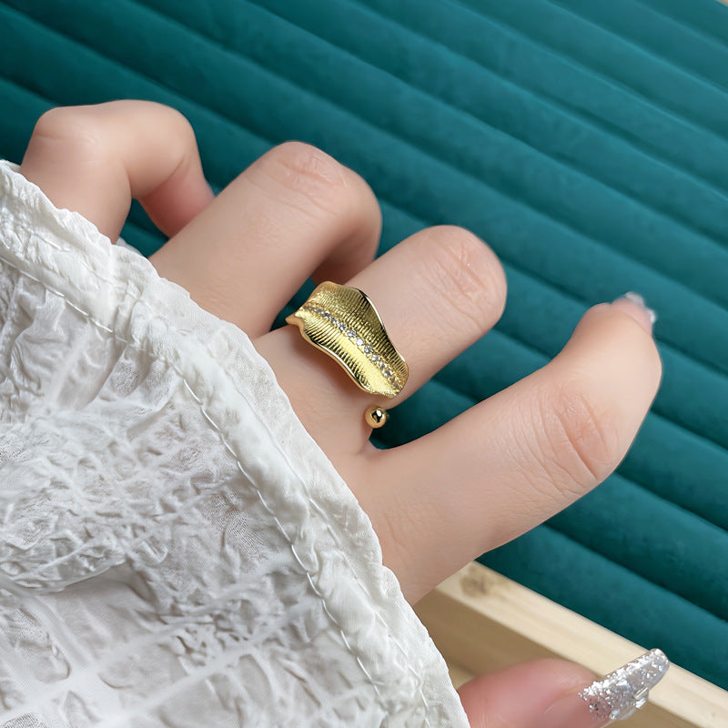 Italian Craft Brushed Irregular Leaf Open Rings