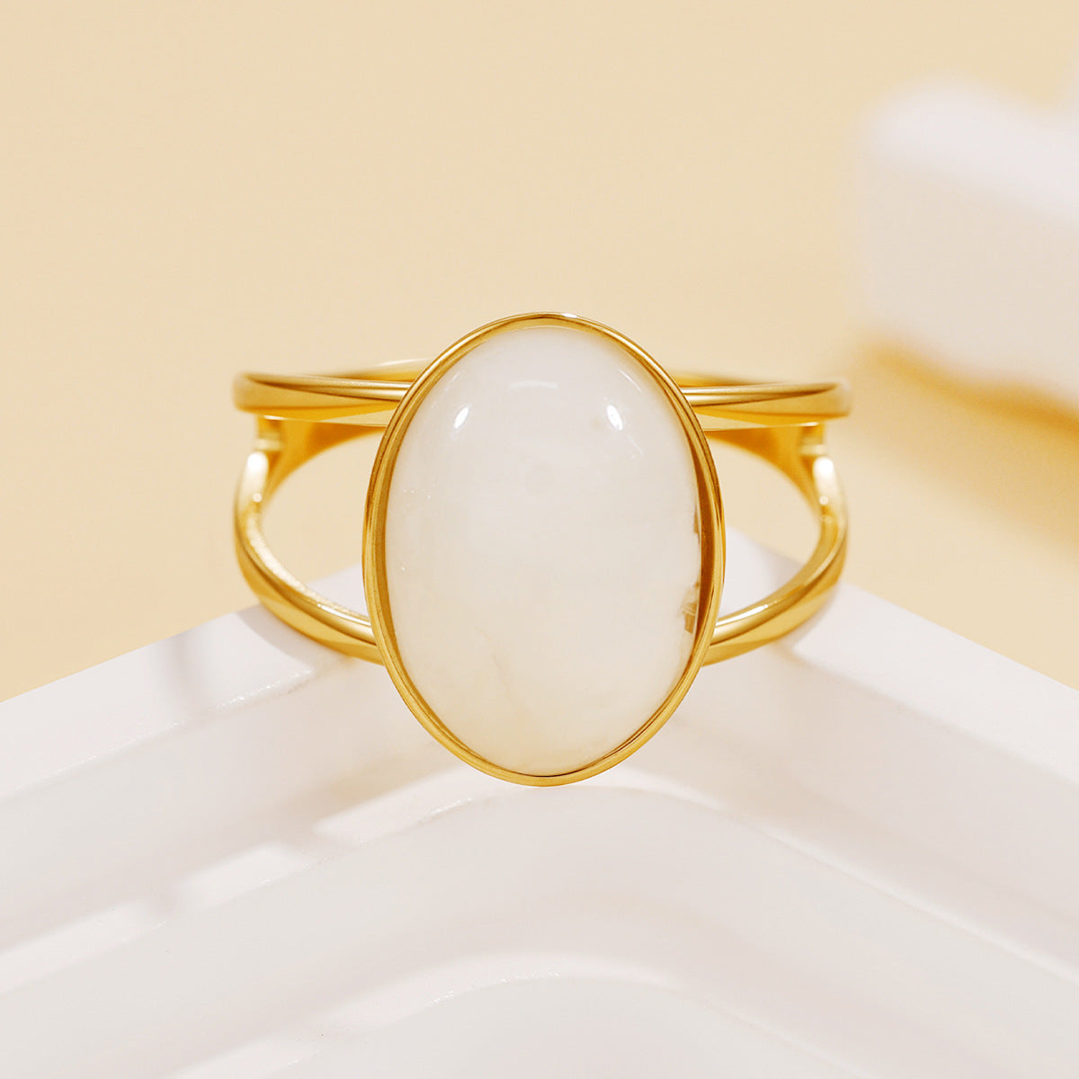 Steel Simple Retro Geometric Gemstone Multiple Colors Resin Stone Ring