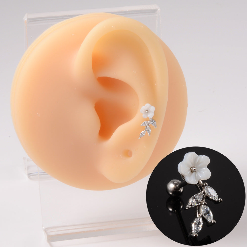 Zircon Ear White Resin Plum Blossom Earrings