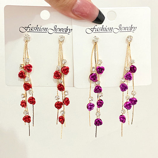 Women's French Entry Lux Long Rhinestone Tassel Earrings