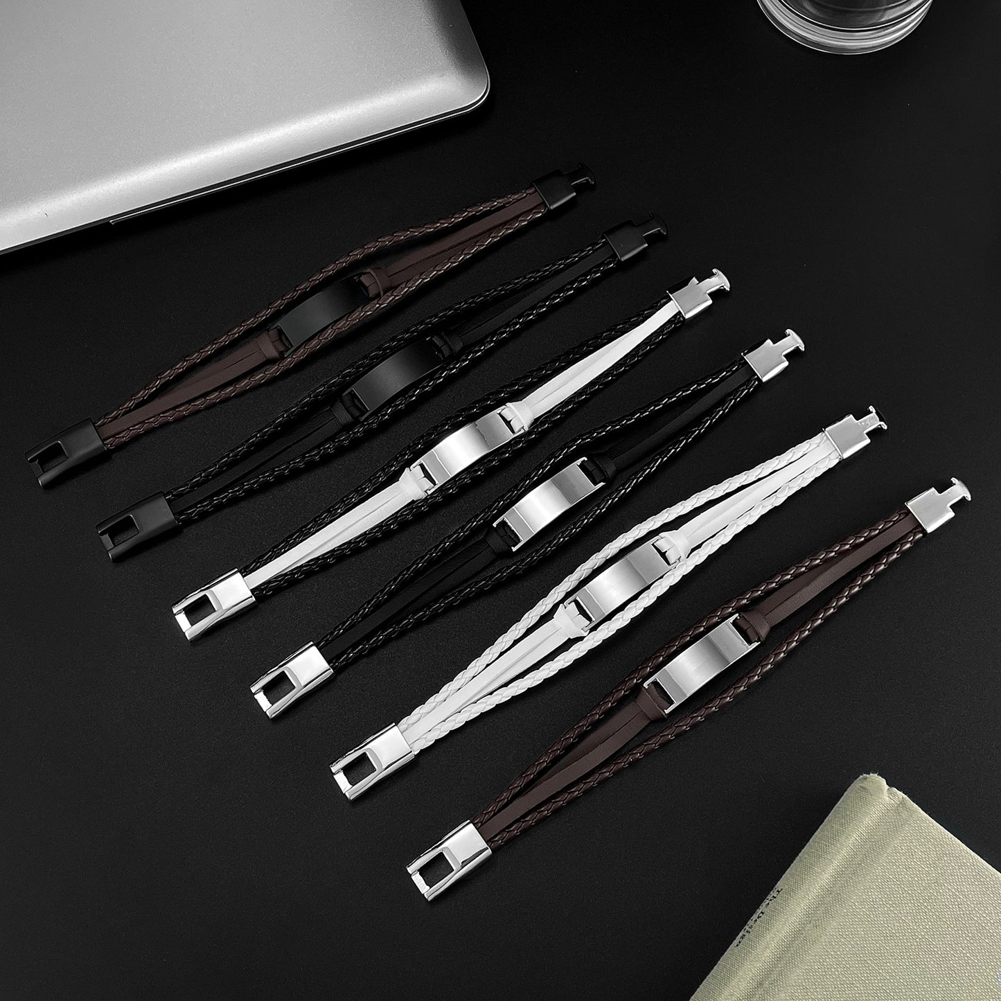 Men's Man Simple Versatile Braided Personalized Hip Hop Glossy Can Carve Bracelets
