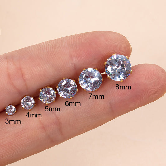 Classic Round Zircon Stainless Steel Fashion Earrings