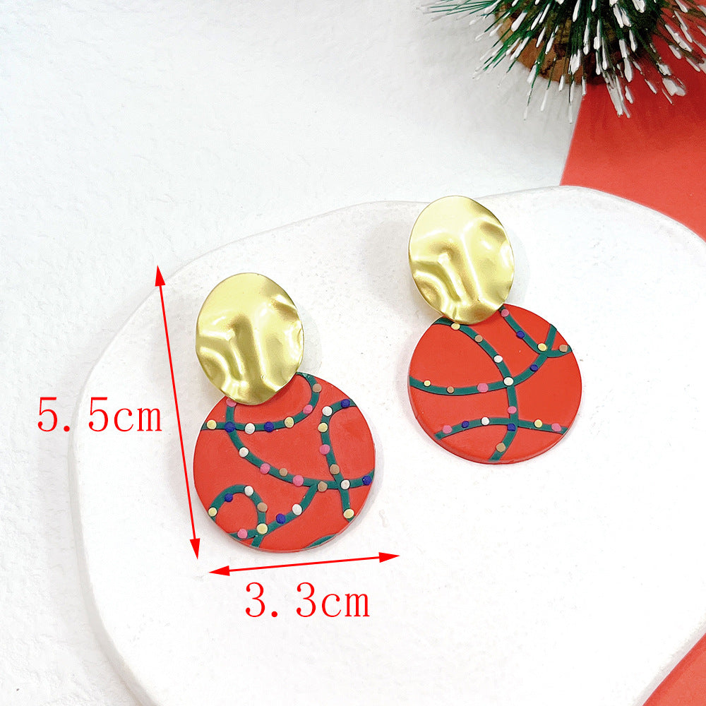 Christmas Jewelry Plaid Geometric Snowman Ear Earrings