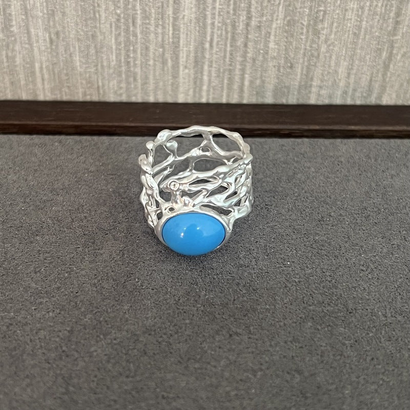 Niche Beautiful Bird Cage Turquoise Sier Rings