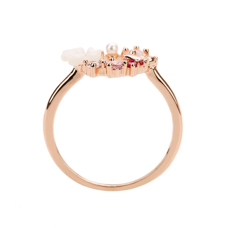 Women's High-grade Sweet Love Heart Flowers Open Rings
