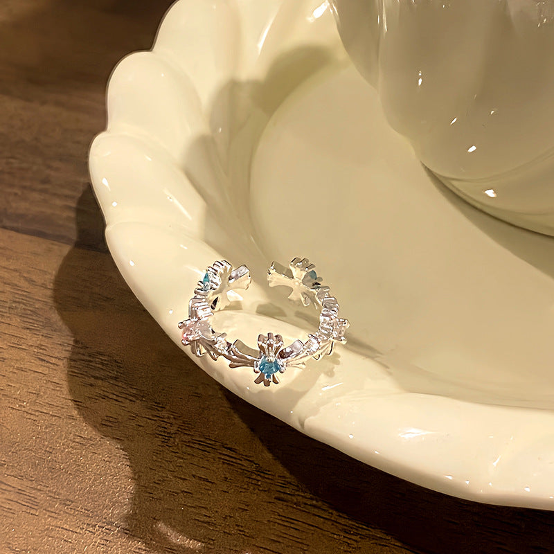 Falling Broken Blue Square Diamond Flower Branches Tendrils Female Gentle Ring