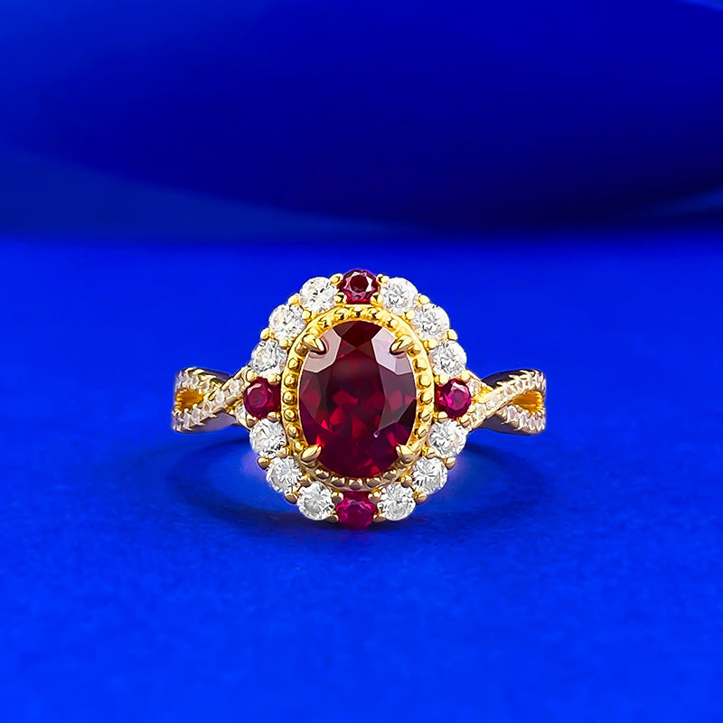 Sier Simulation Pigeon Blood Red Oval Female Rings