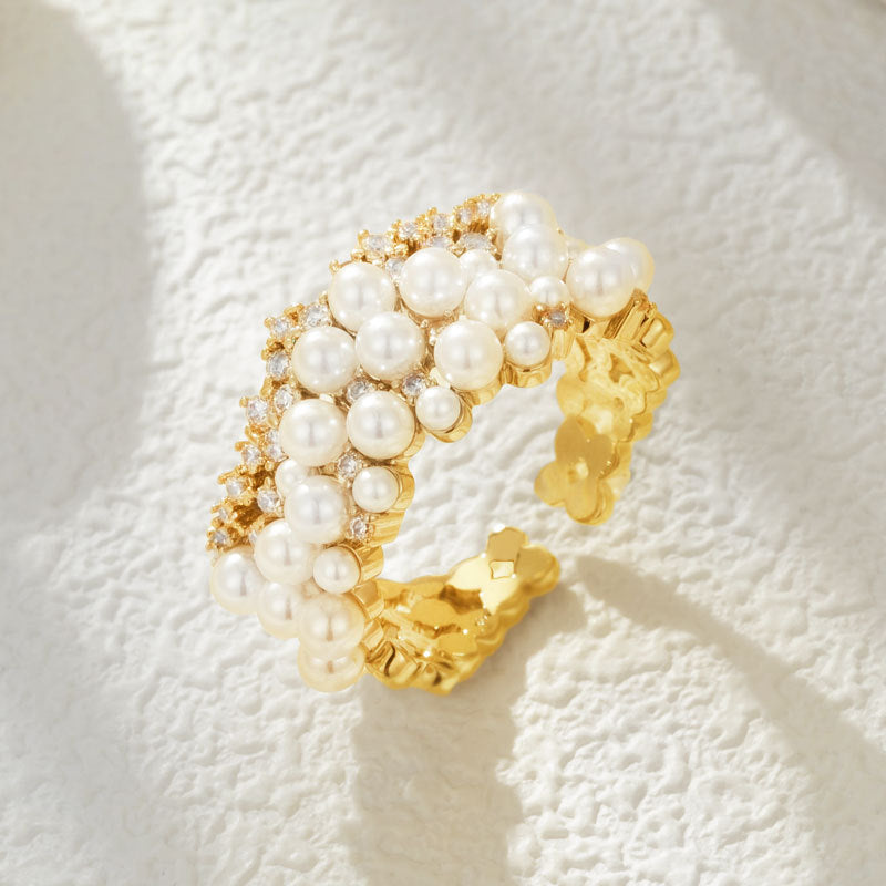 High-grade Pearl Open-end Zircon Elegant Retro Unique Index Finger Adjustable Ring
