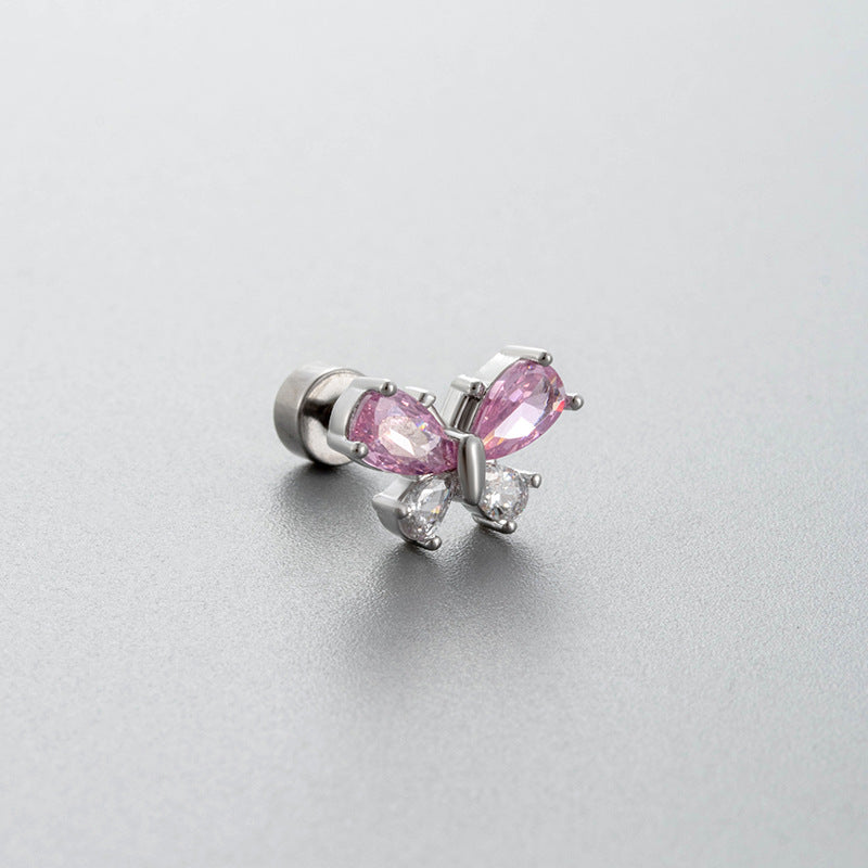 Henson Zircon Butterfly Ear Bone Bow Screw Earrings