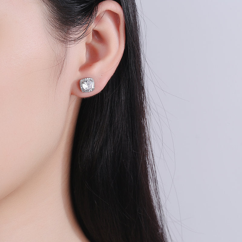 Women's Korean Square Bag Diamond Suit Auricular Stud Earrings