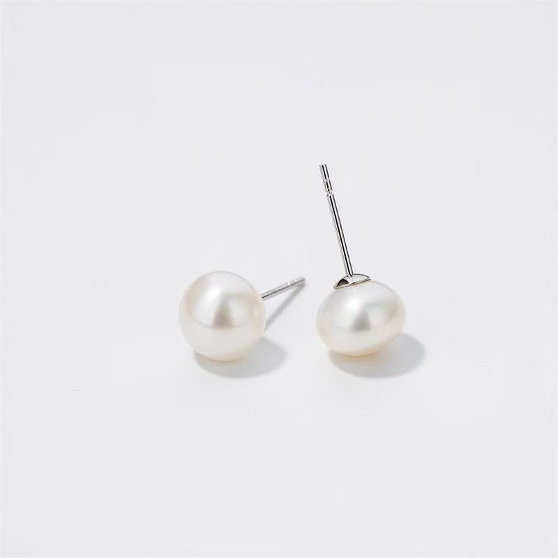 Women's Pure Sier Freshwater Pearl Ear Artistic Style Simple Small Sterling Earrings