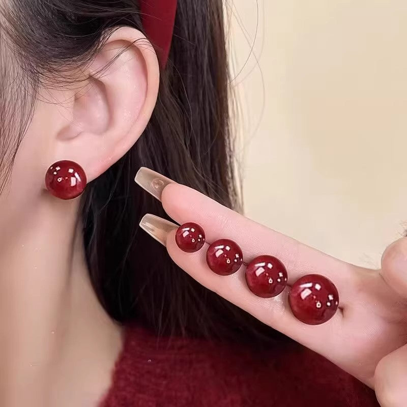 Women's Sier Wine Red Bean-shaped Mild Luxury Retro Style Rings