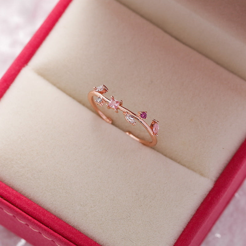 Women's High-grade Sweet Love Heart Flowers Open Rings