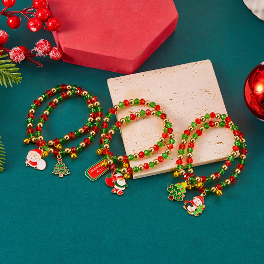 Women's Santa Claus Red Green Crystal String Bracelets