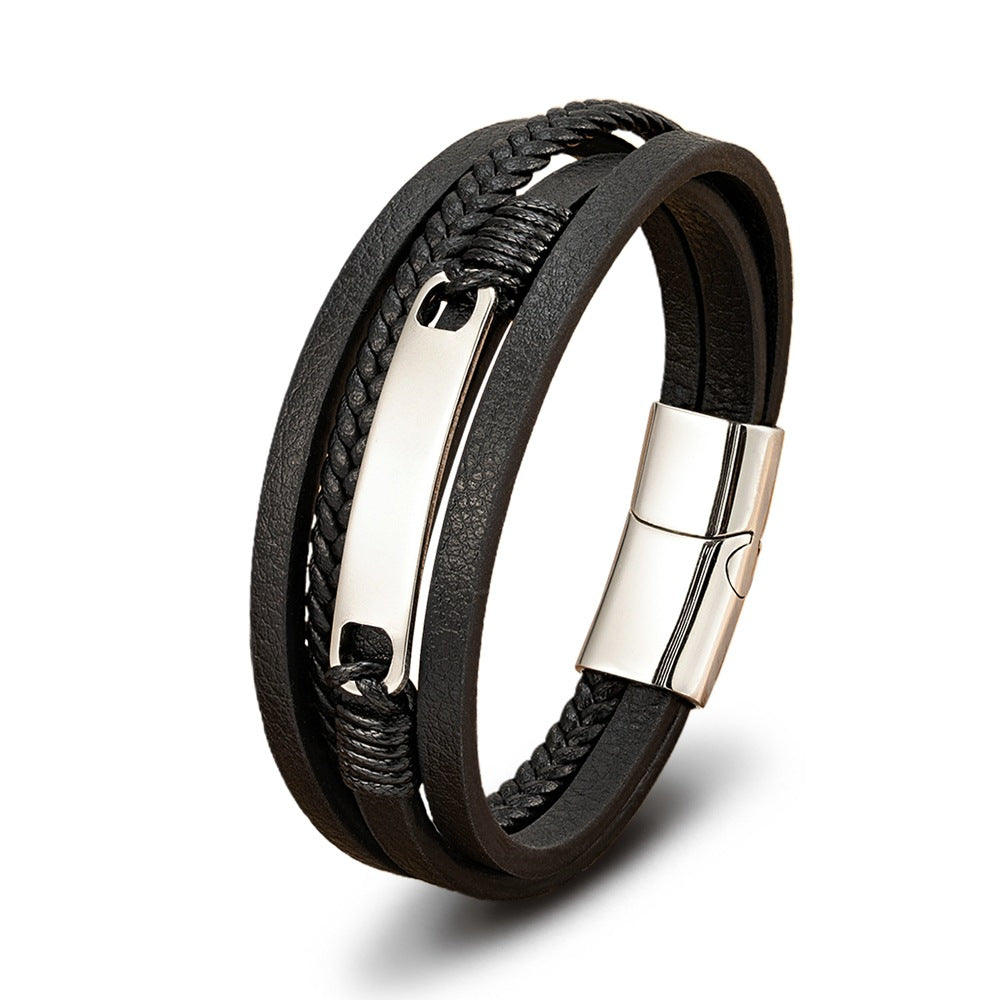 Fashionable Versatile Woven Leather Magnetic Buckle Bracelet