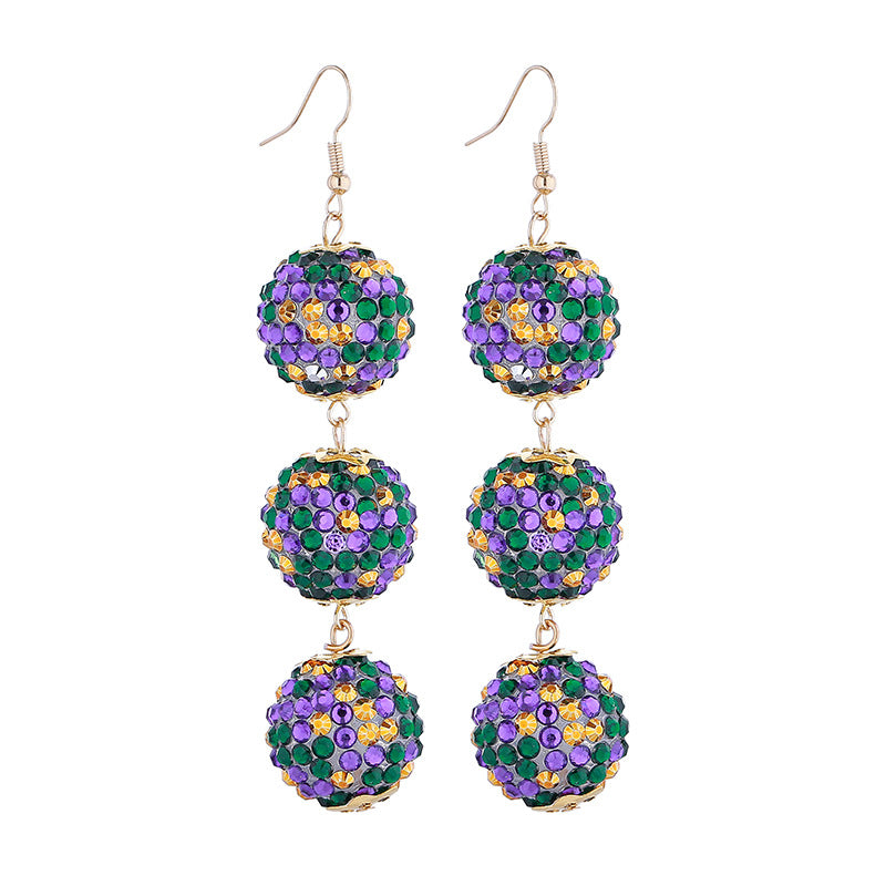 Purple Yellow Green Various Materials Ear Tassel Sequins Rhinestone Ball Earrings