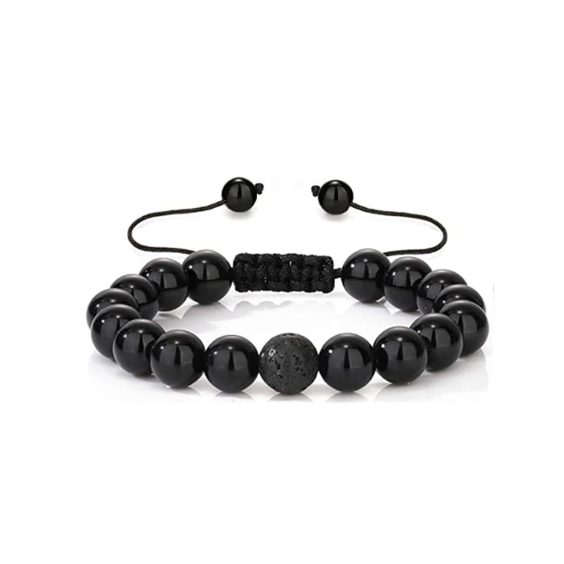 Men's Imitation Obsidian Black Agate Woven Bead Bracelets