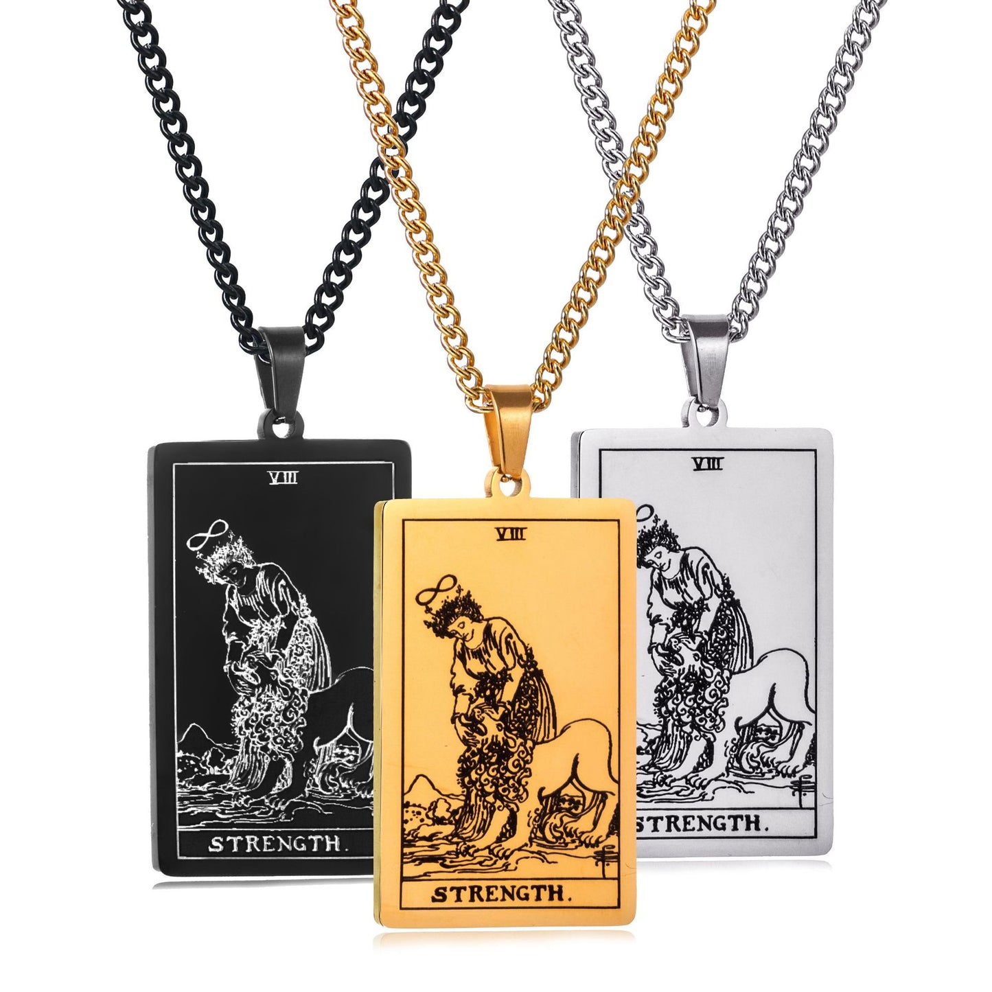 Men's Stainless Steel Tarot Personalized Retro Square Plate Necklaces