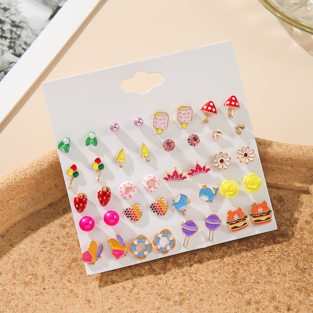 Wild Animal Fruit Combination Suit Female Earrings