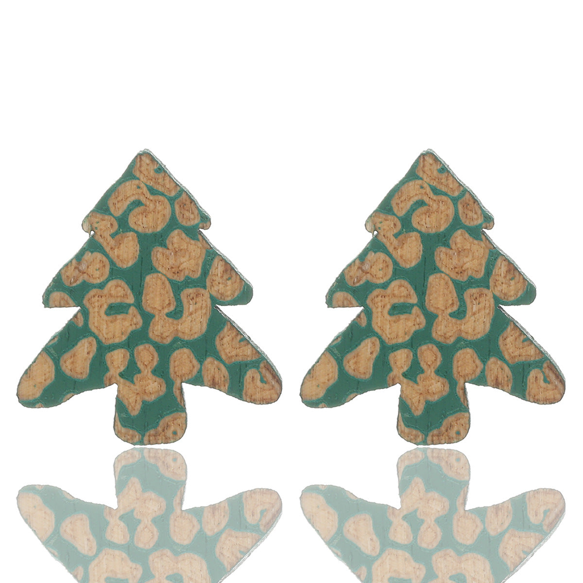 Wood Piece Wooden Carved Leopard Print Earrings