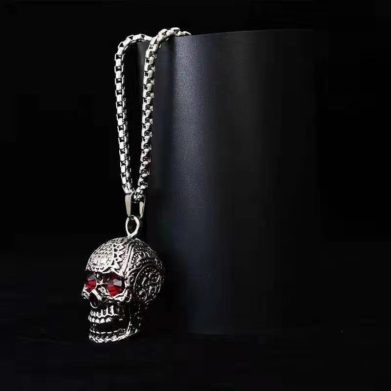Women's & Men's Vintage Red Eye Skull Trendy Personalized Hip Hop Long Sweater Necklace