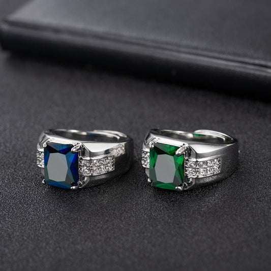 Men's Emerald Sapphire Diamond Green Pointed Crystal Rings