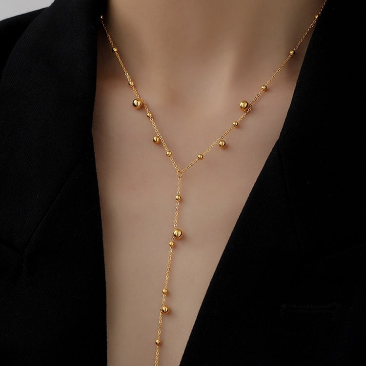 Women's Warm Gold Plated Long Fringe Bead Necklaces