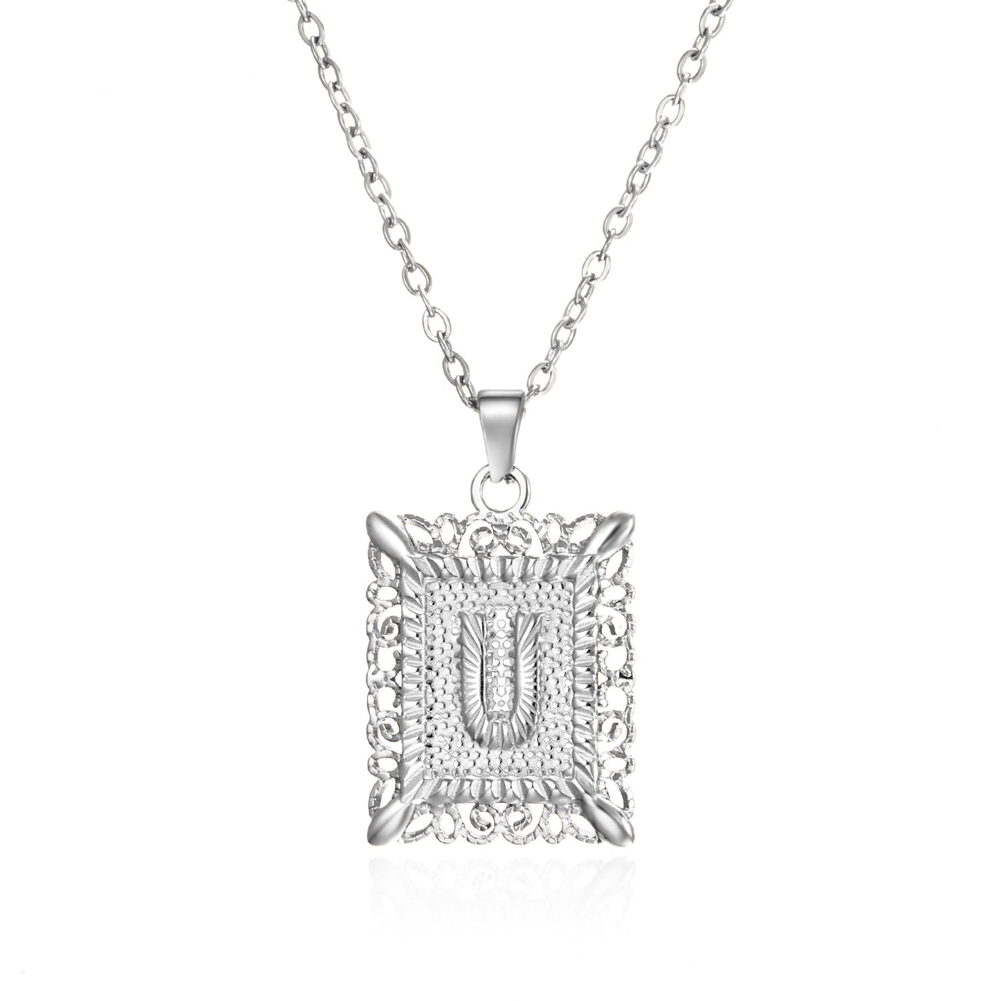 Stainless Steel Letter Hollow Square Titanium Necklaces