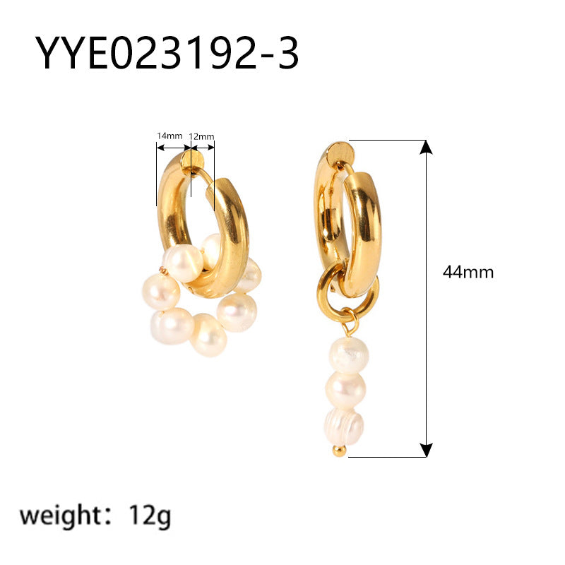 Water Pearl Fashion Stainless Steel Gold Earrings