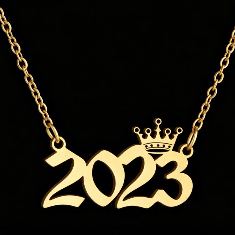Women's Stainless Steel Light Luxury Crown Digital Metallic Necklaces