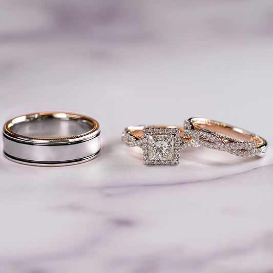 Women's Rose Gold Color Separation Shining Zircon Rings