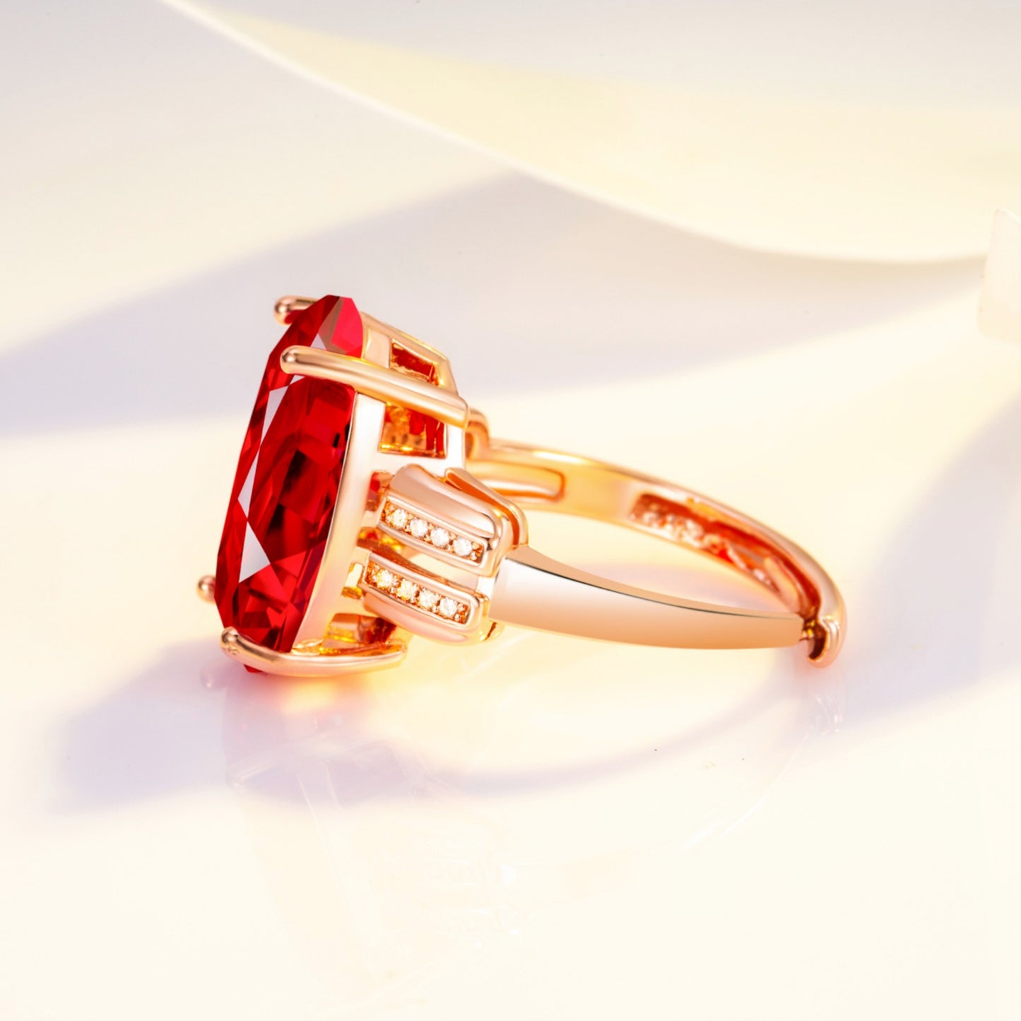Stone Red Diamond Colored Gems Zircon Gold Double Rings
